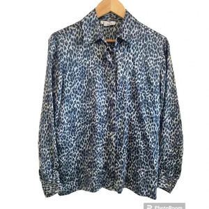 Zanella Womens Gray Cheetah Print 100% Silk Button Up Blouse